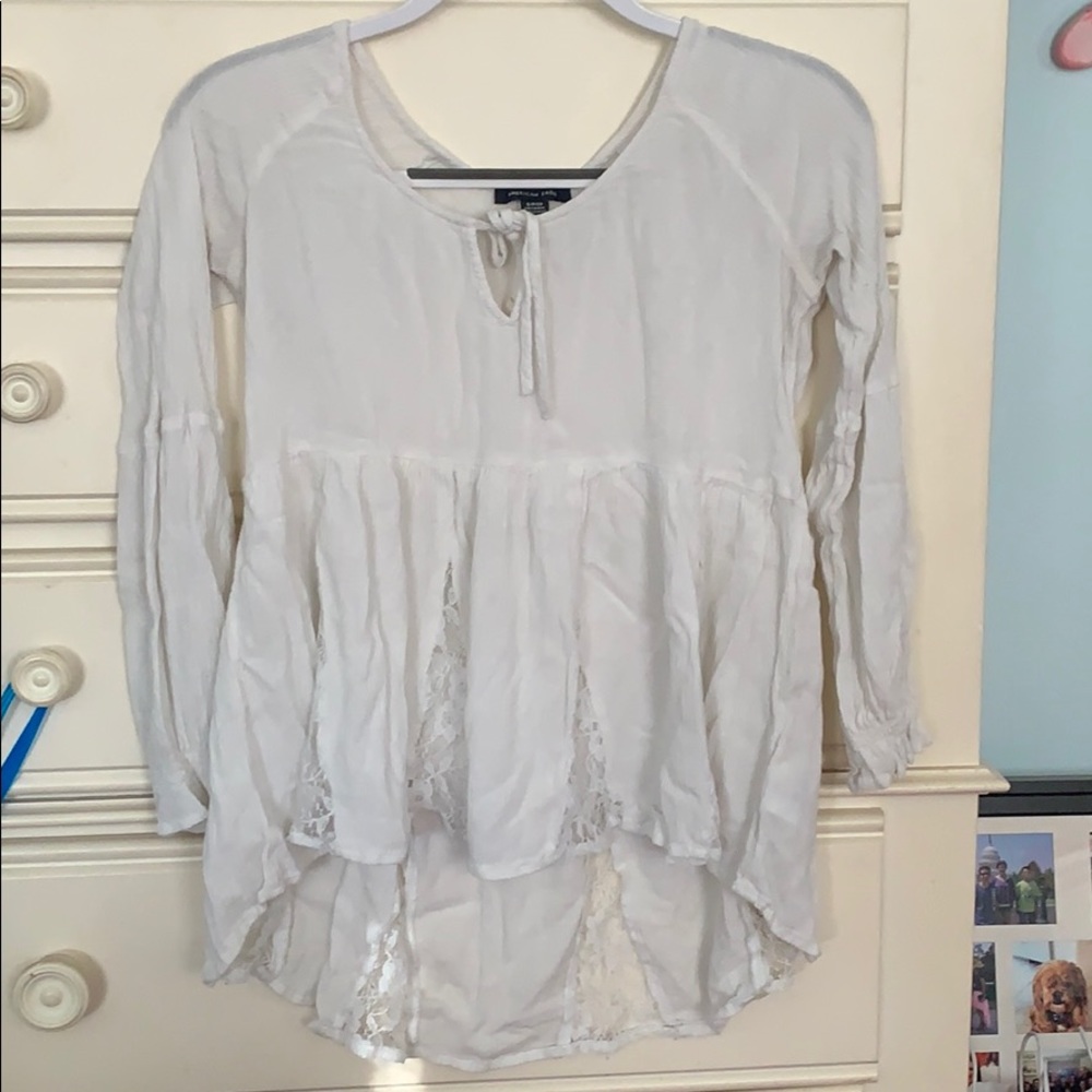 White flowy shirt with lace slits
